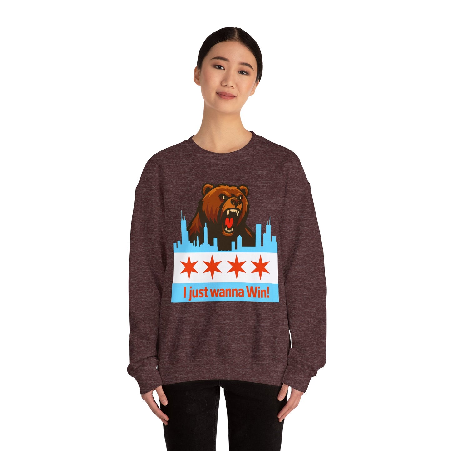 Chicago Bears Skyline Sweatshirt — "I Just Wanna WIN!" Flag Crewneck