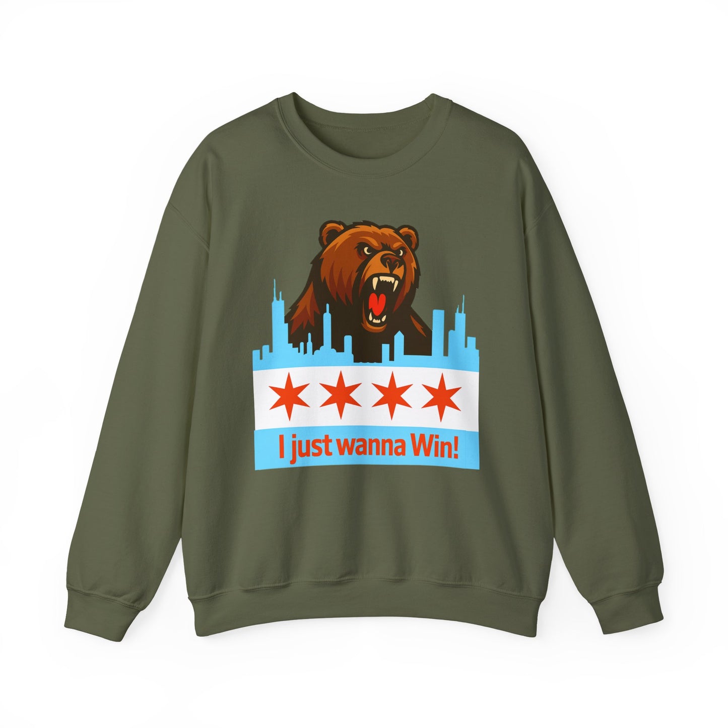 Chicago Bears Skyline Sweatshirt — "I Just Wanna WIN!" Flag Crewneck
