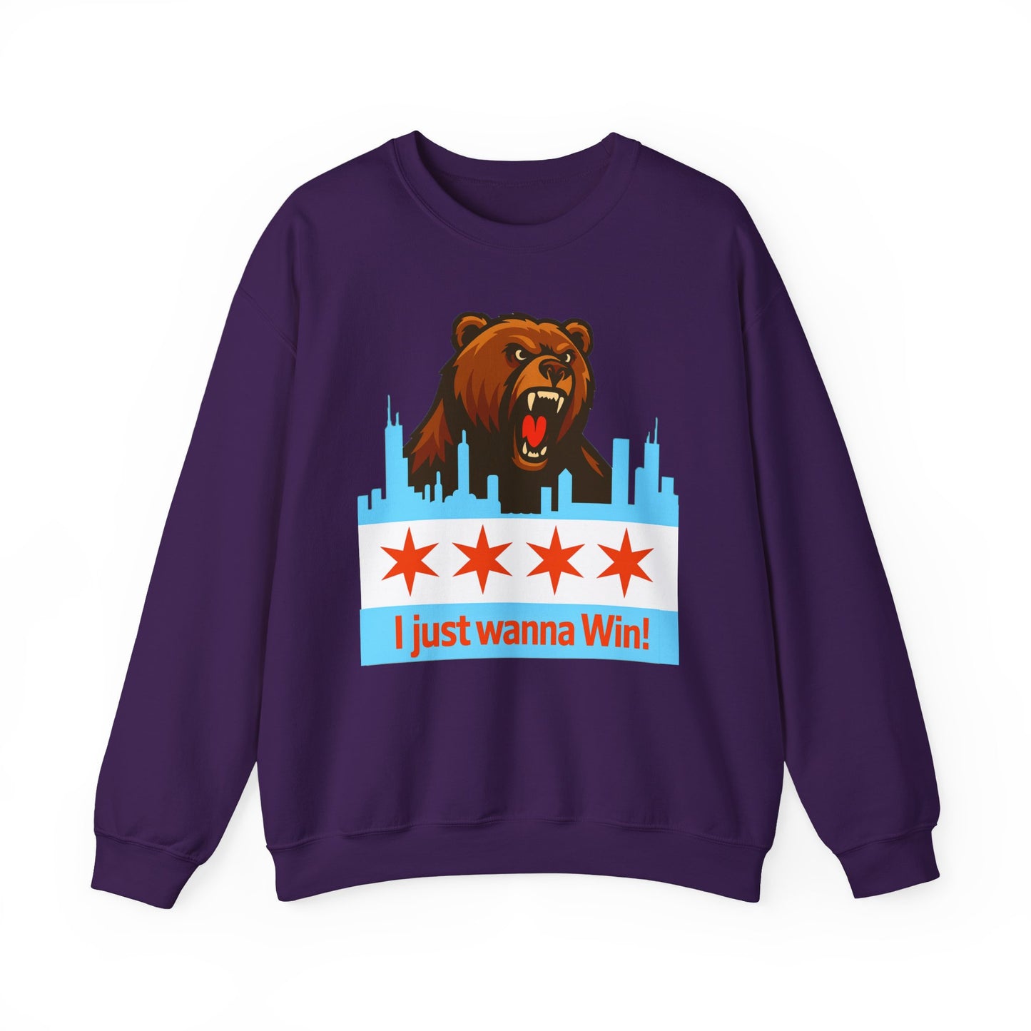 Chicago Bears Skyline Sweatshirt — "I Just Wanna WIN!" Flag Crewneck