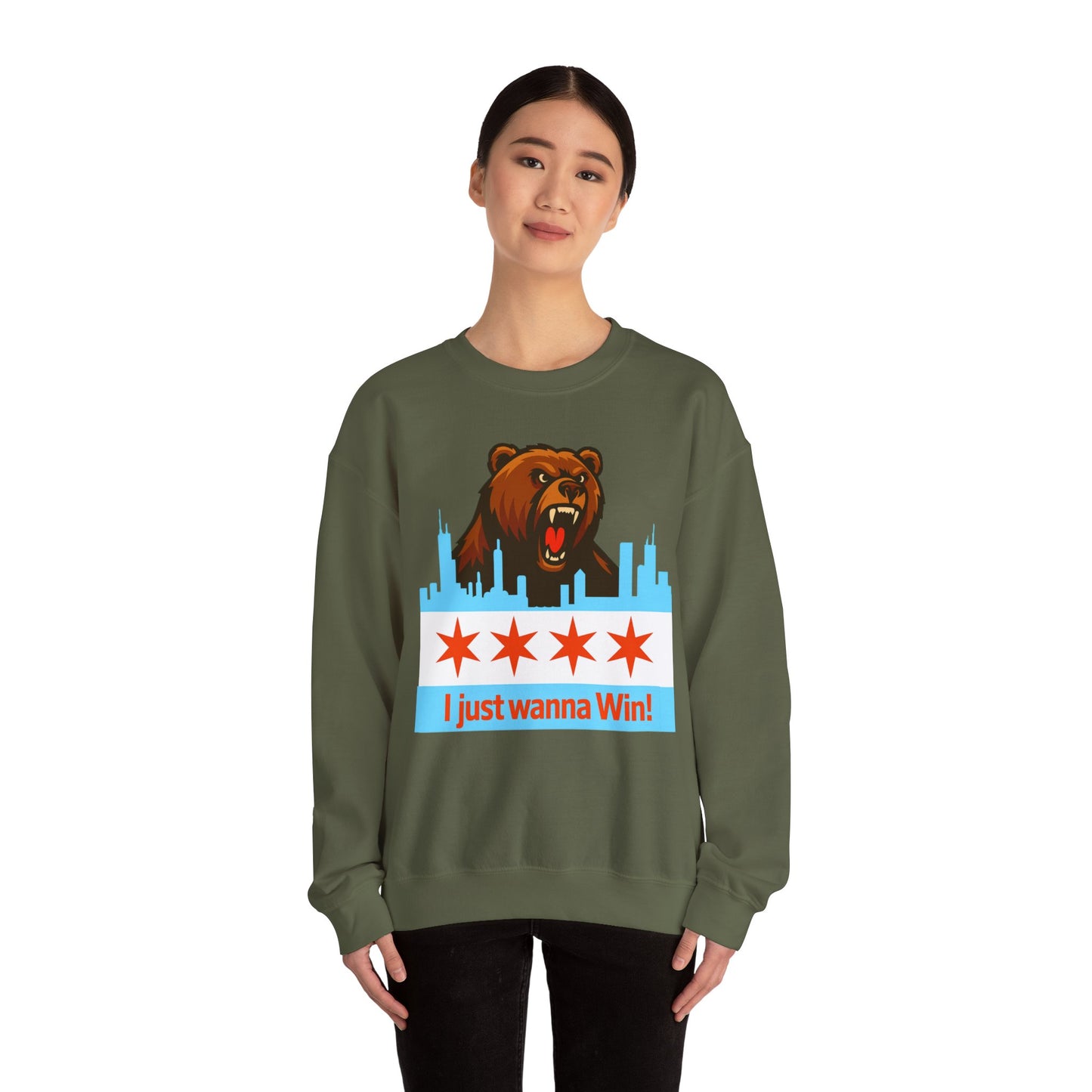 Chicago Bears Skyline Sweatshirt — "I Just Wanna WIN!" Flag Crewneck