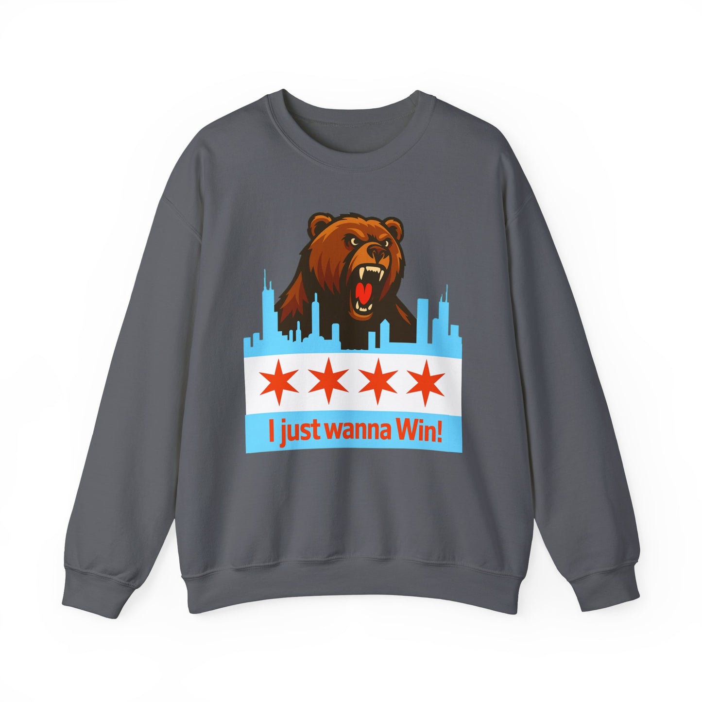 Chicago Bears Skyline Sweatshirt — "I Just Wanna WIN!" Flag Crewneck