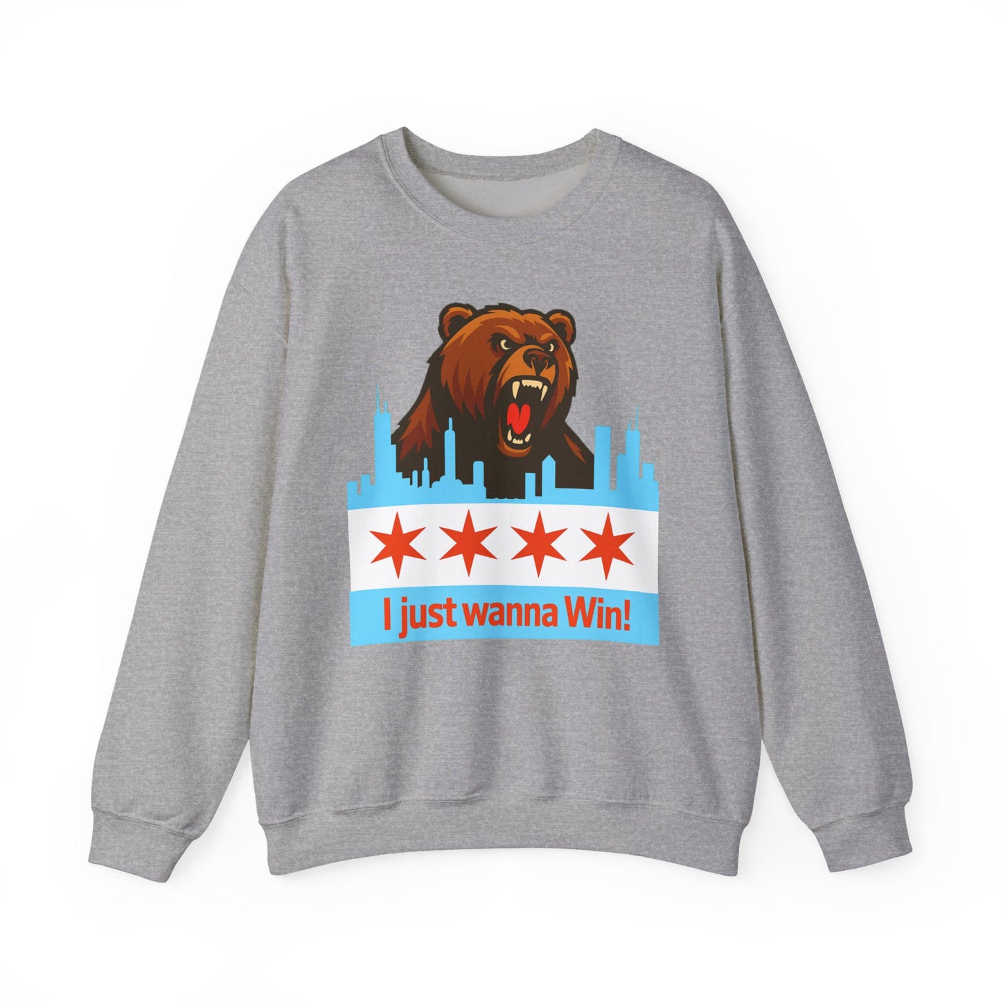Chicago Bears Skyline Sweatshirt — "I Just Wanna WIN!" Flag Crewneck