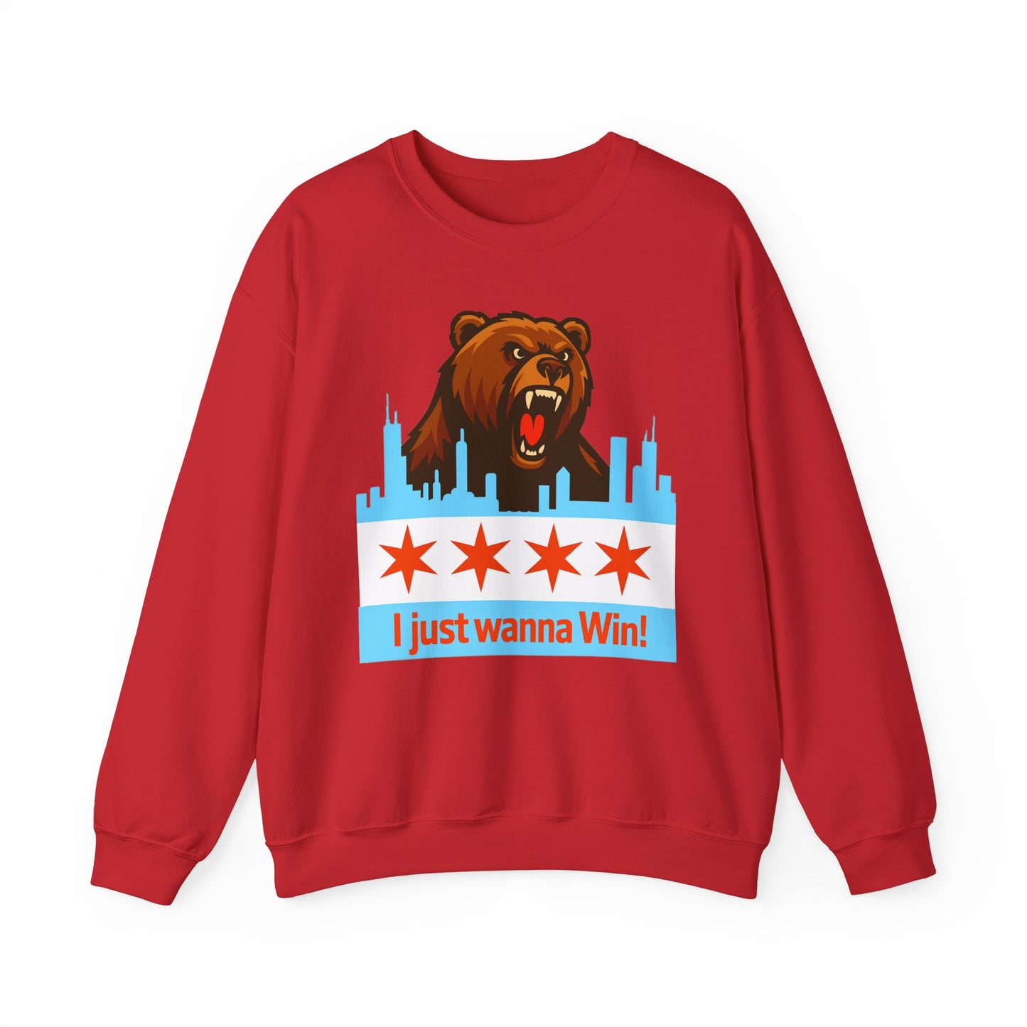 Chicago Bears Skyline Sweatshirt — "I Just Wanna WIN!" Flag Crewneck