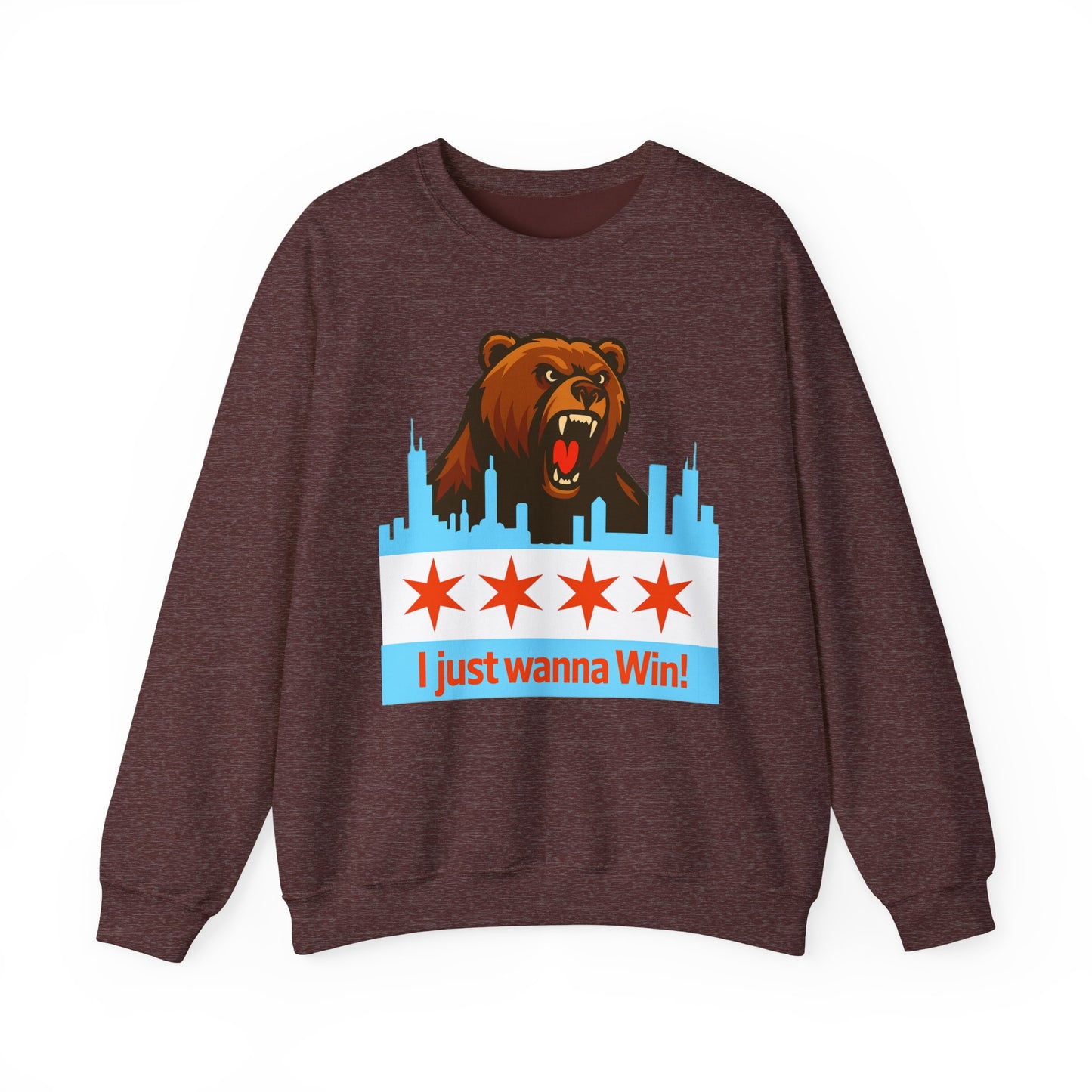 Chicago Bears Skyline Sweatshirt — "I Just Wanna WIN!" Flag Crewneck