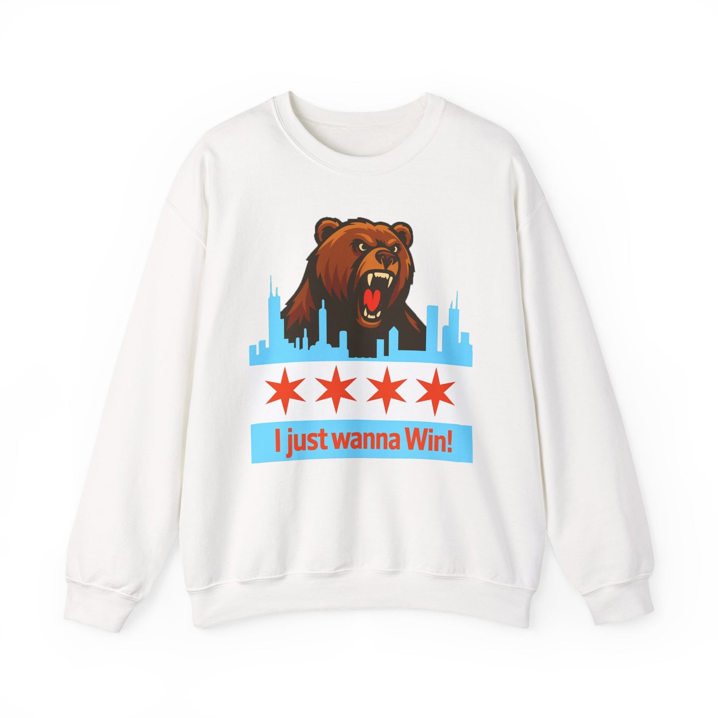 Chicago Bears Skyline Sweatshirt — "I Just Wanna WIN!" Flag Crewneck