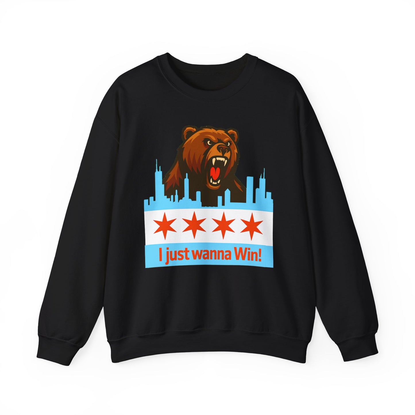Chicago Bears Skyline Sweatshirt — "I Just Wanna WIN!" Flag Crewneck