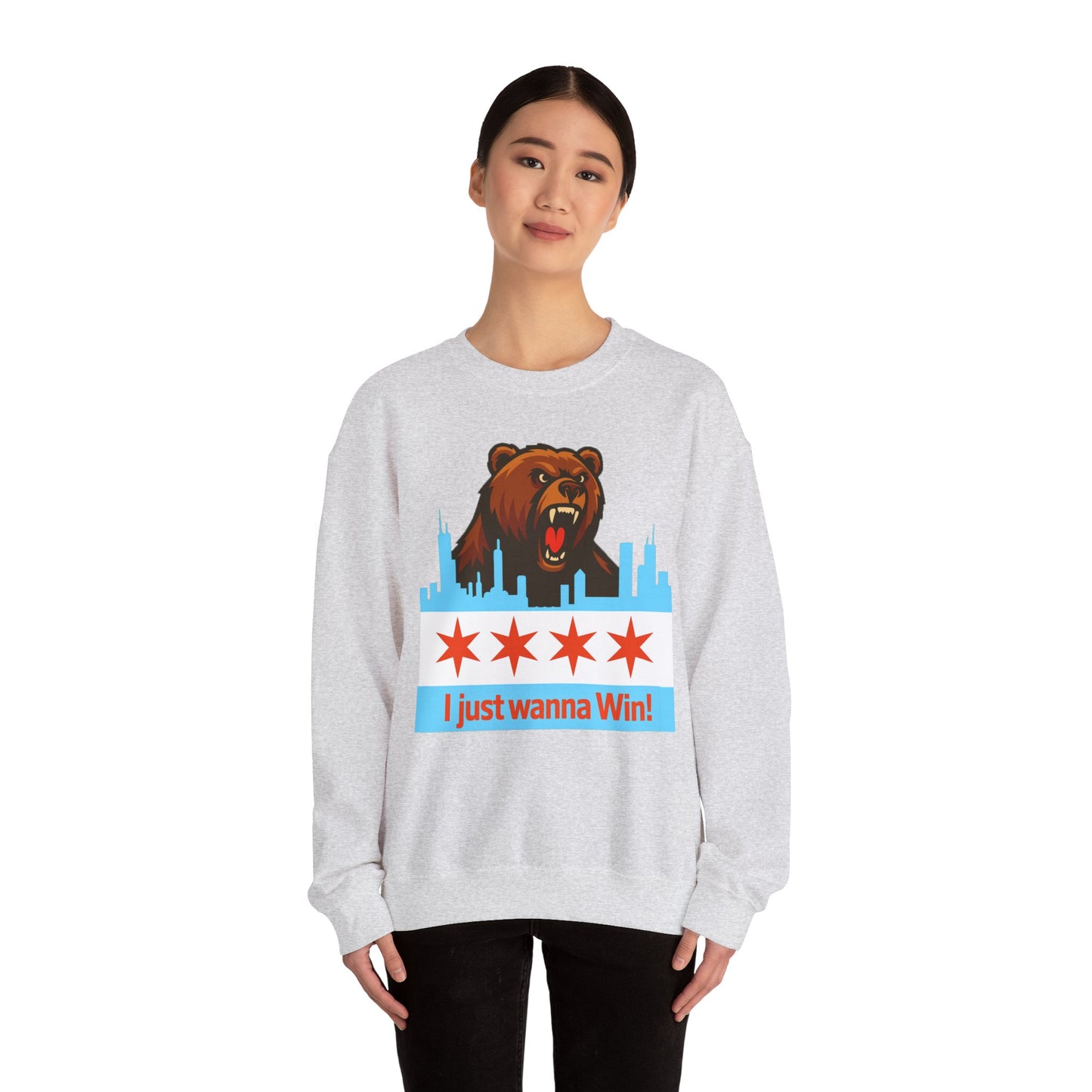 Chicago Bears Skyline Sweatshirt — "I Just Wanna WIN!" Flag Crewneck
