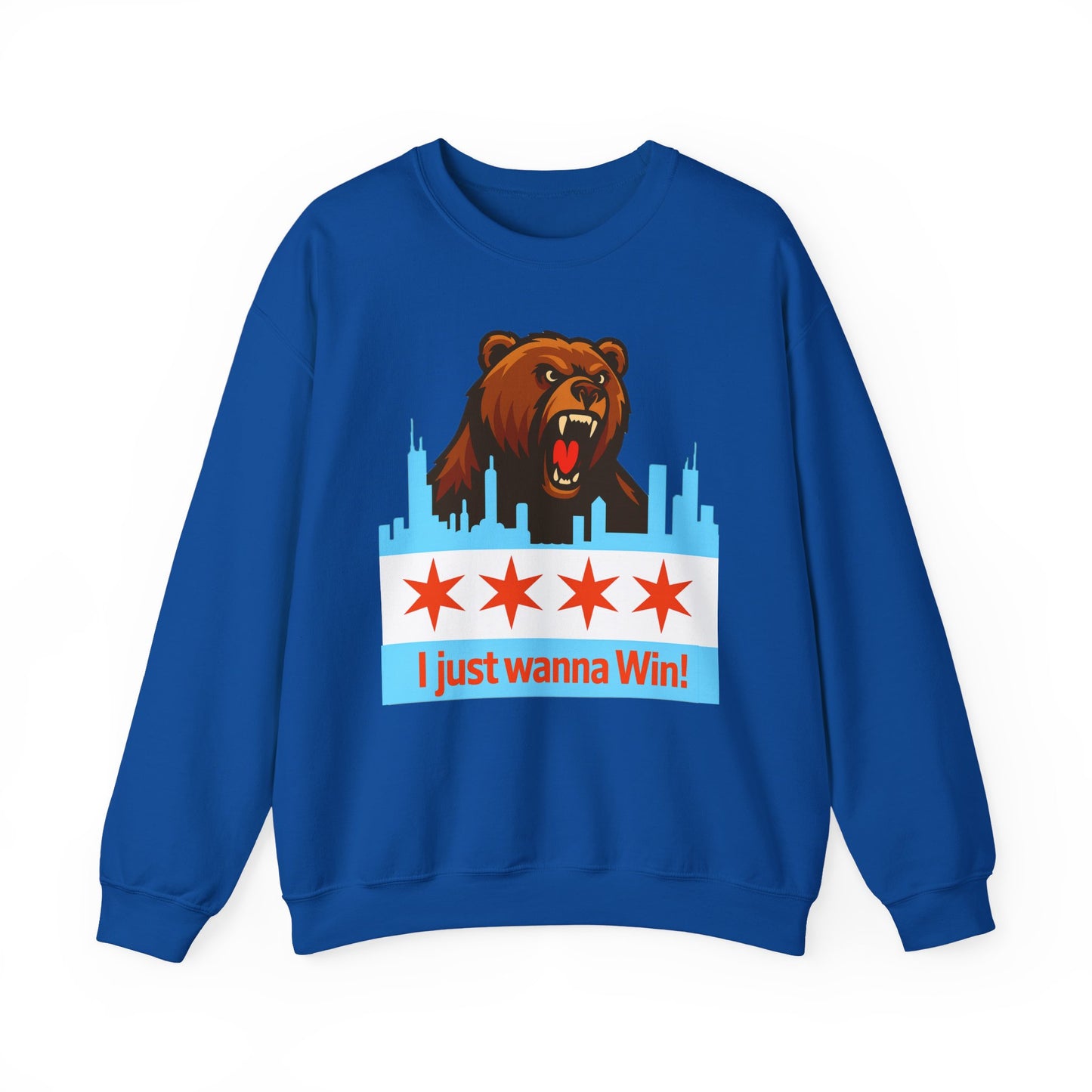 Chicago Bears Skyline Sweatshirt — "I Just Wanna WIN!" Flag Crewneck