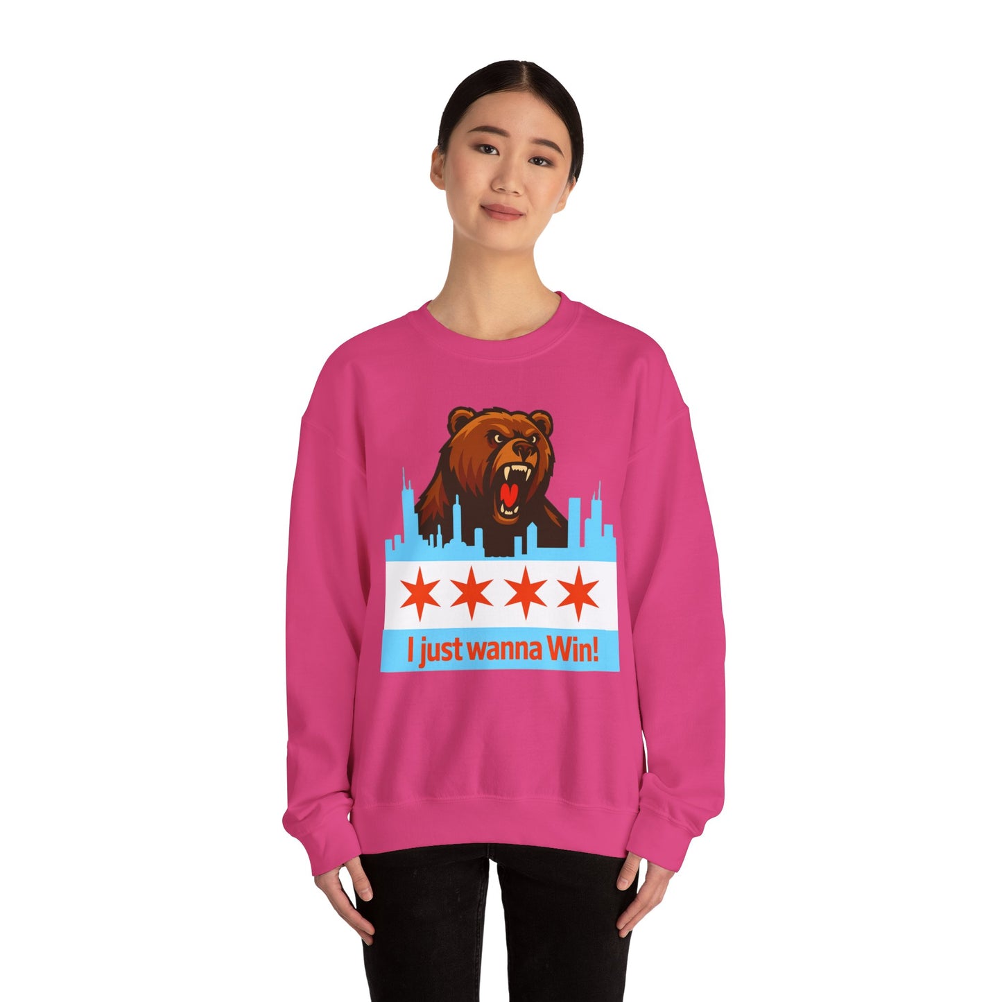 Chicago Bears Skyline Sweatshirt — "I Just Wanna WIN!" Flag Crewneck