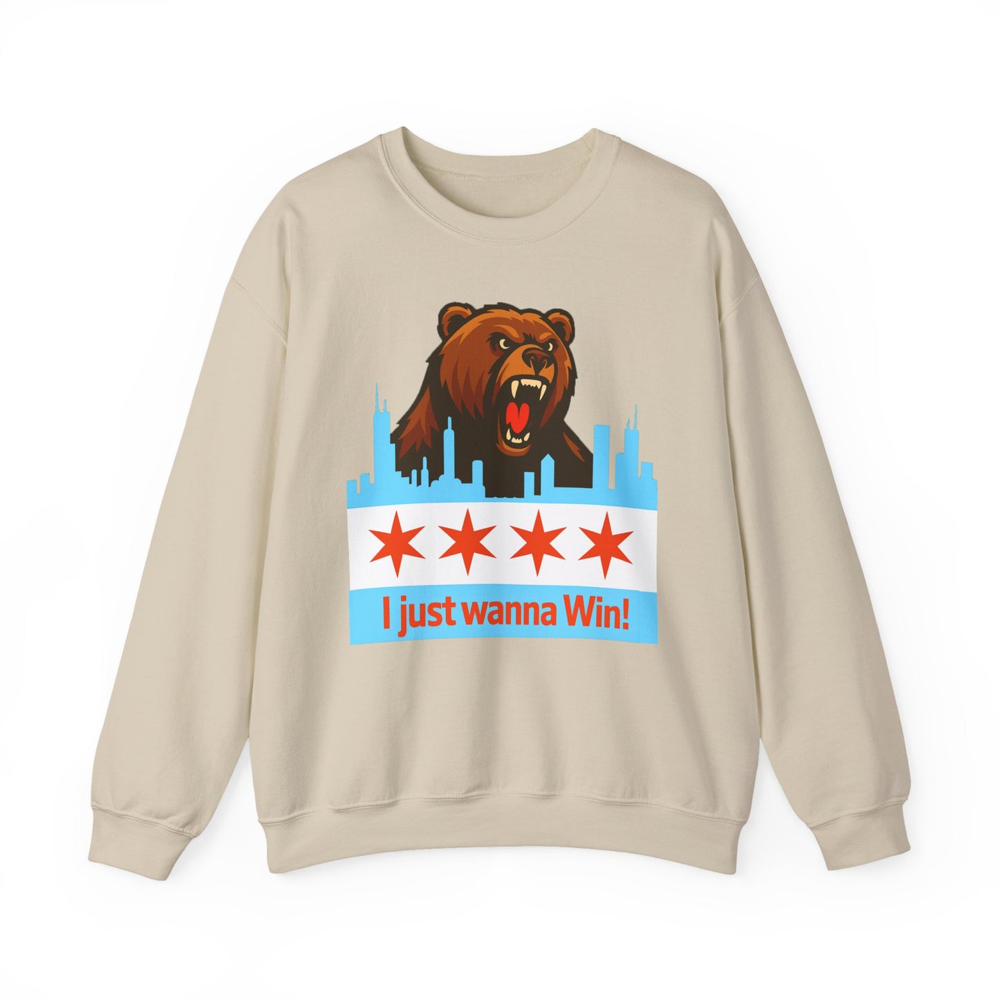 Chicago Bears Skyline Sweatshirt — "I Just Wanna WIN!" Flag Crewneck