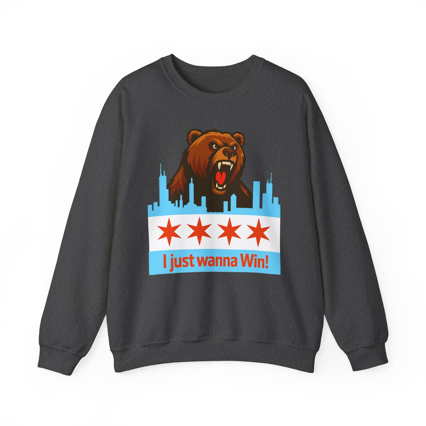 Chicago Bears Skyline Sweatshirt — "I Just Wanna WIN!" Flag Crewneck