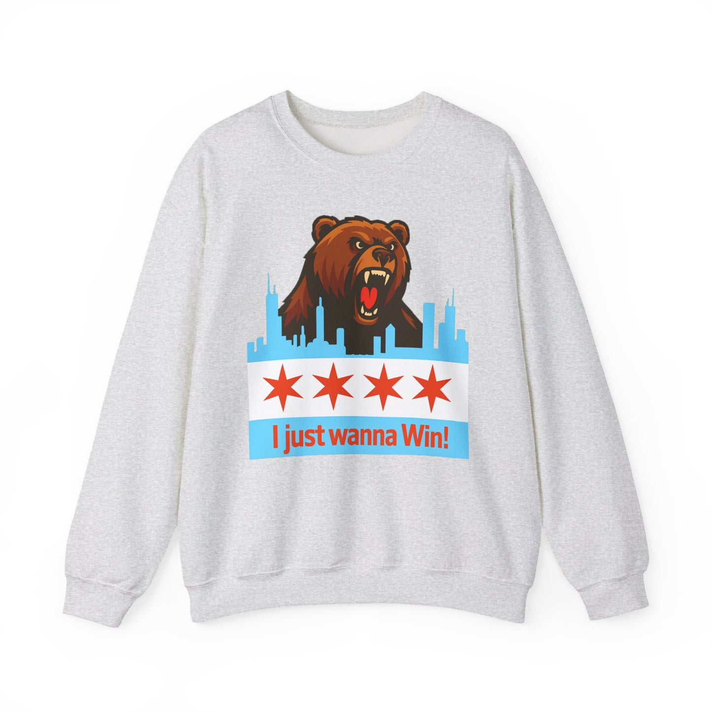 Chicago Bears Skyline Sweatshirt — "I Just Wanna WIN!" Flag Crewneck
