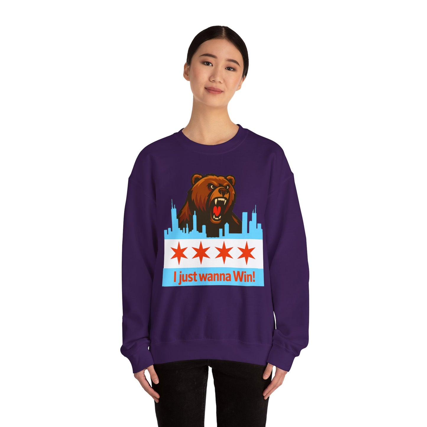 Chicago Bears Skyline Sweatshirt — "I Just Wanna WIN!" Flag Crewneck