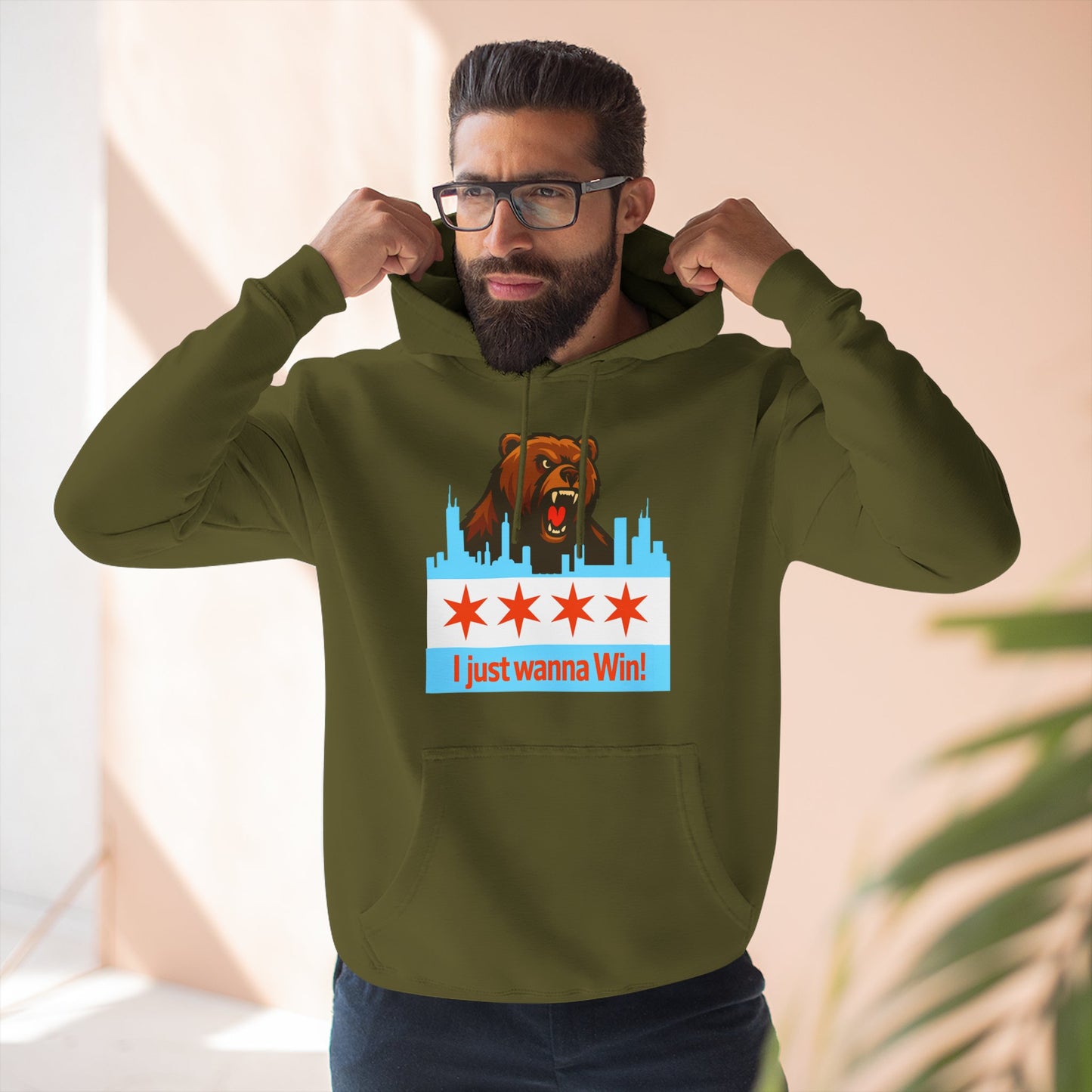 Hoodie — Chicago Bear 'I Just Wanna Win!' Skyline Graphic