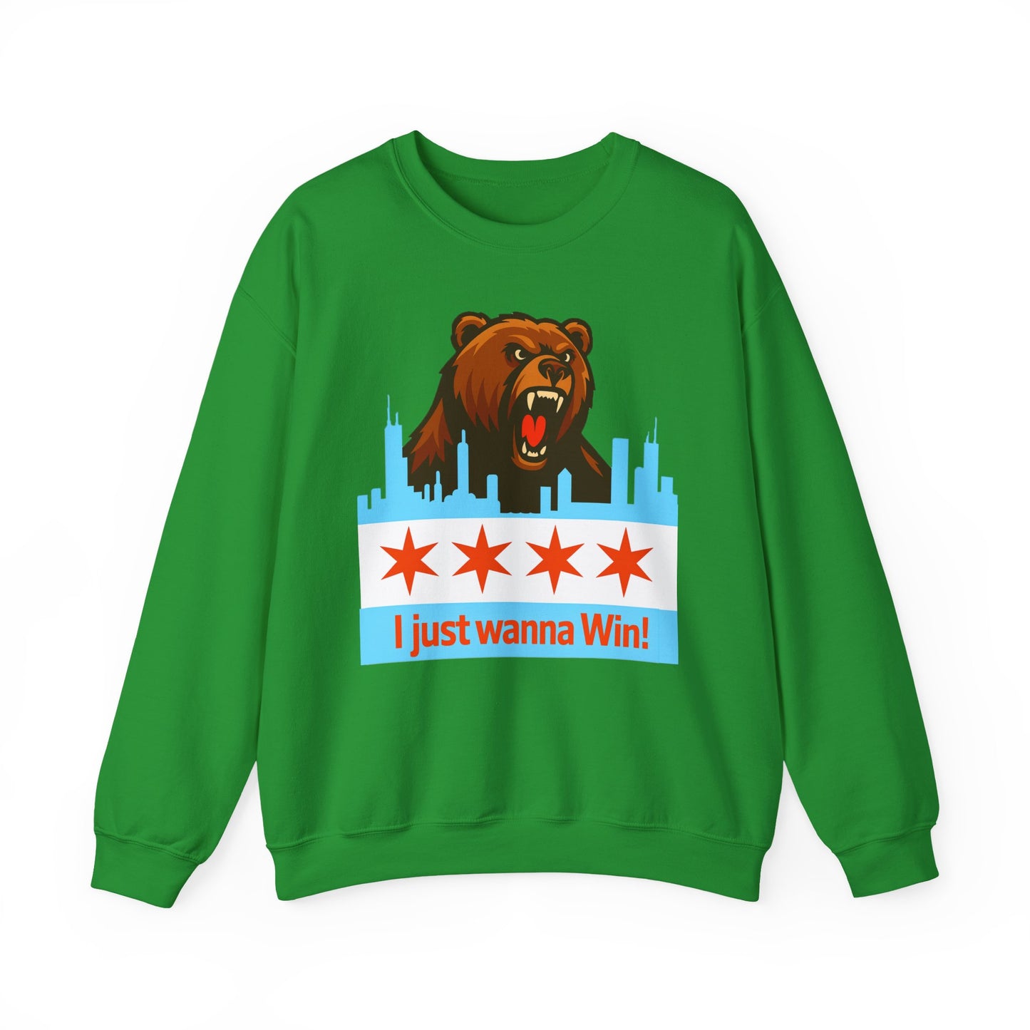 Chicago Bears Skyline Sweatshirt — "I Just Wanna WIN!" Flag Crewneck