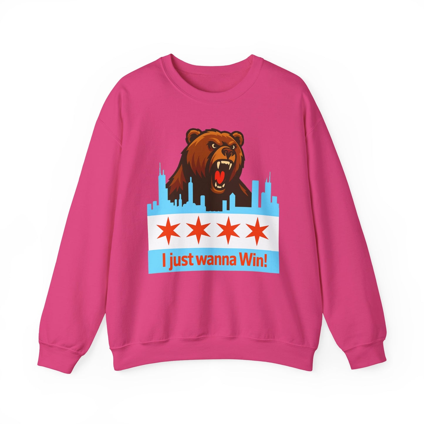 Chicago Bears Skyline Sweatshirt — "I Just Wanna WIN!" Flag Crewneck