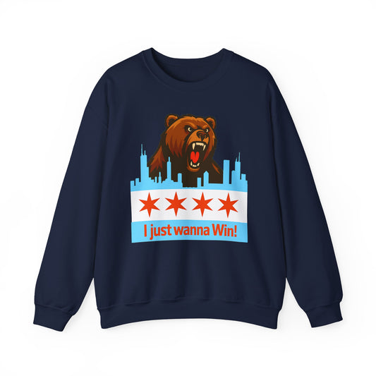 Chicago Bears Skyline Sweatshirt — "I Just Wanna WIN!" Flag Crewneck