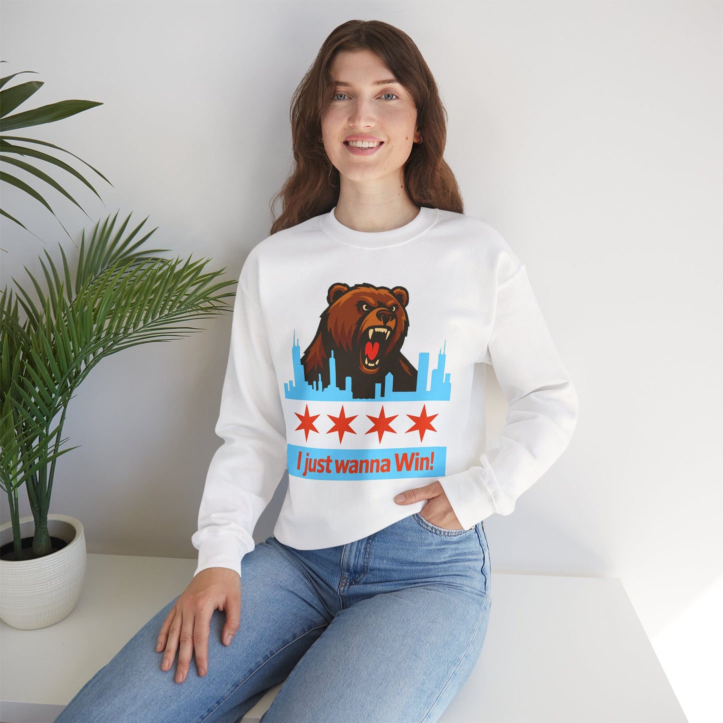 Chicago Bears Skyline Sweatshirt — "I Just Wanna WIN!" Flag Crewneck