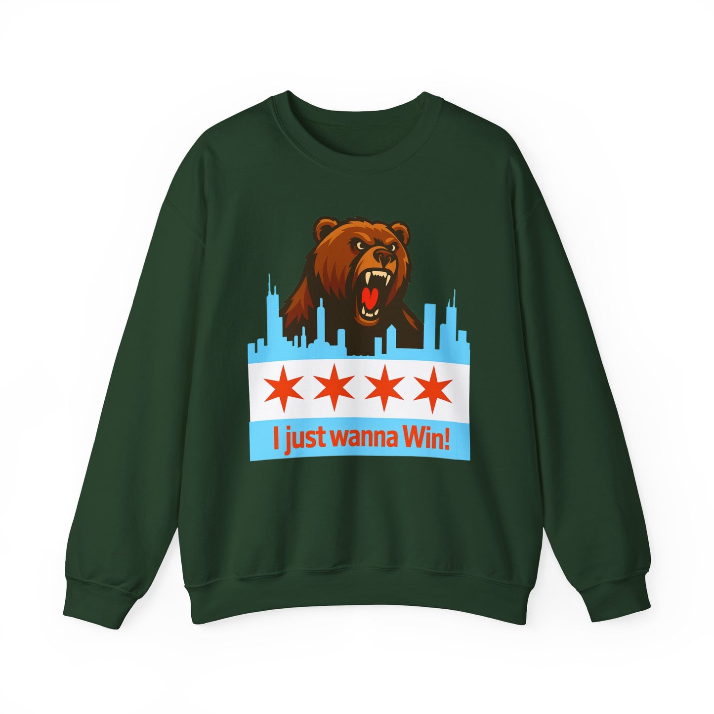 Chicago Bears Skyline Sweatshirt — "I Just Wanna WIN!" Flag Crewneck