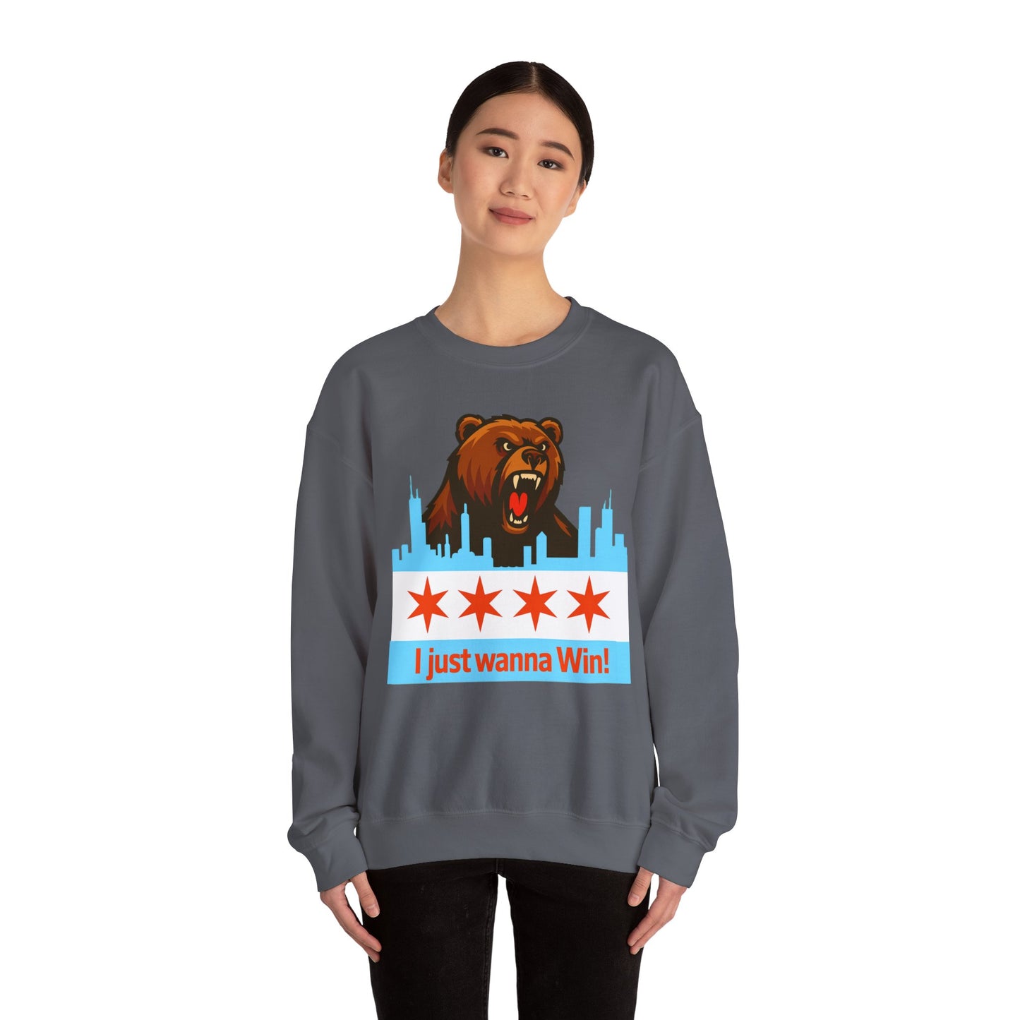 Chicago Bears Skyline Sweatshirt — "I Just Wanna WIN!" Flag Crewneck