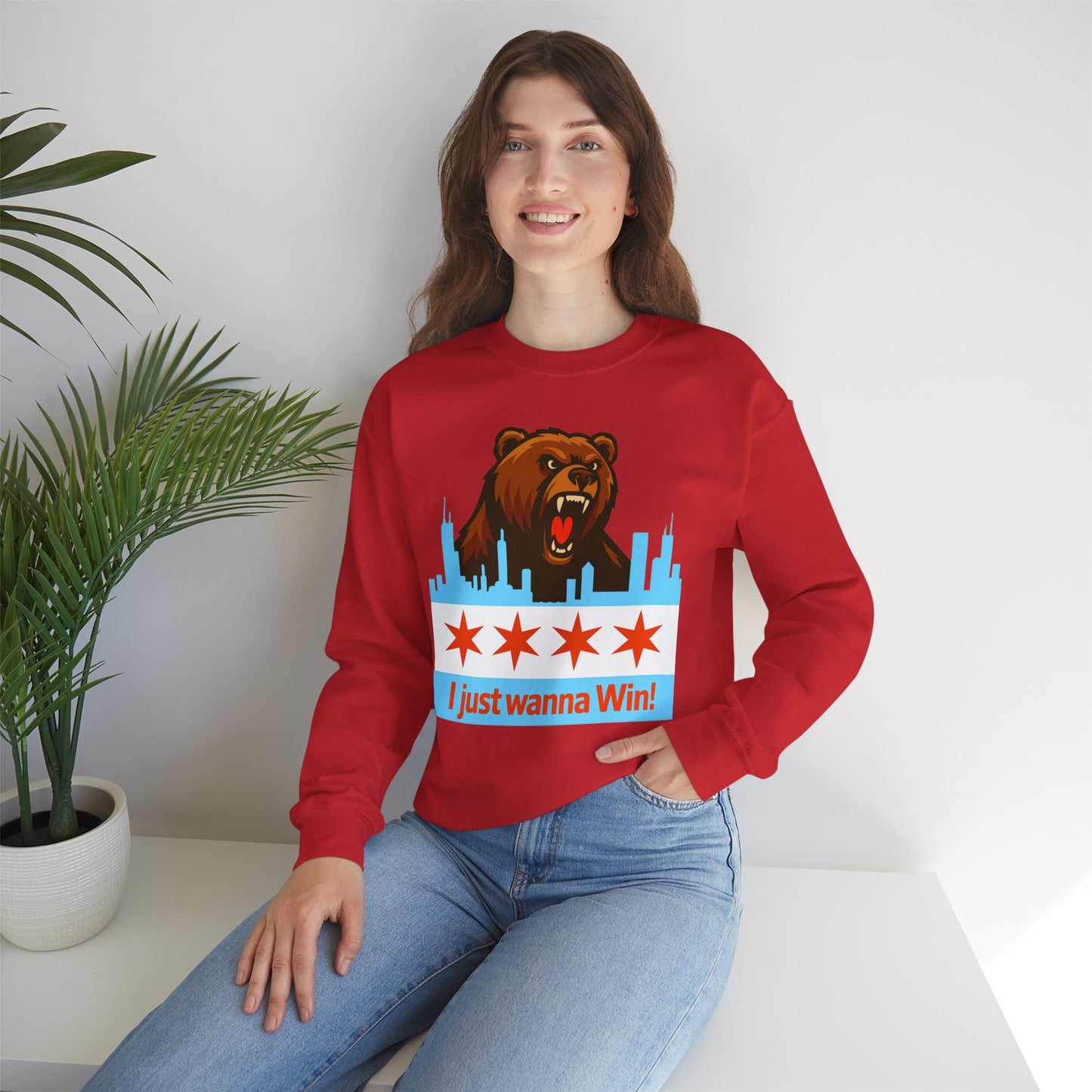Chicago Bears Skyline Sweatshirt — "I Just Wanna WIN!" Flag Crewneck